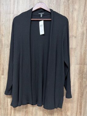 NEW Eileen Fisher Black Ribbed Open Cardigan